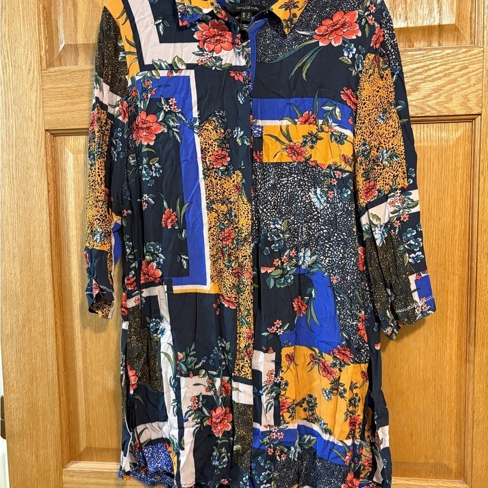 Long Tall Sally Bohemian Floral Patchwork Print Shirt Dress Women’s 12 - BOHO